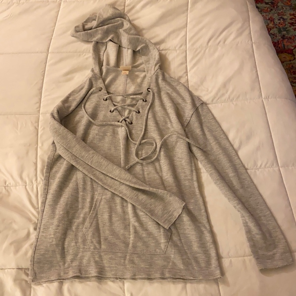 Grey lace up fashion hoodie